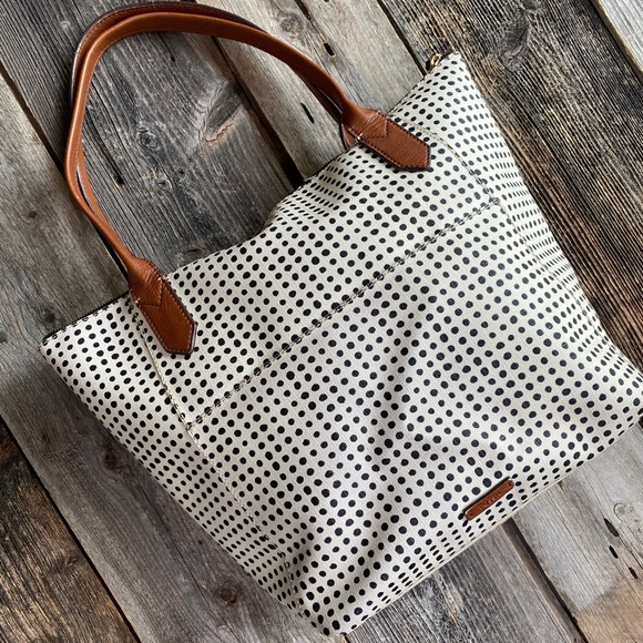 Fossil Coated Canvas Polka Dot Large City Tote - Picture 3 of 13